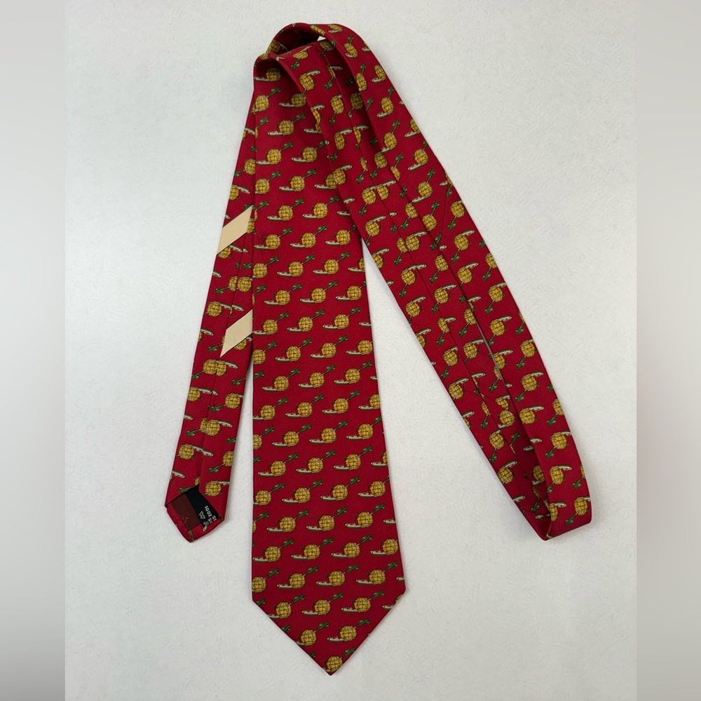 Salvatore Ferragamo Vintage Red and Gold Patterned Men's Silk Tie